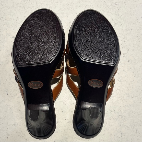 Bass Women's Sz 10 Brown Classic Vacation Travel Leather 3in Heel Slide Sandals - Picture 5 of 9